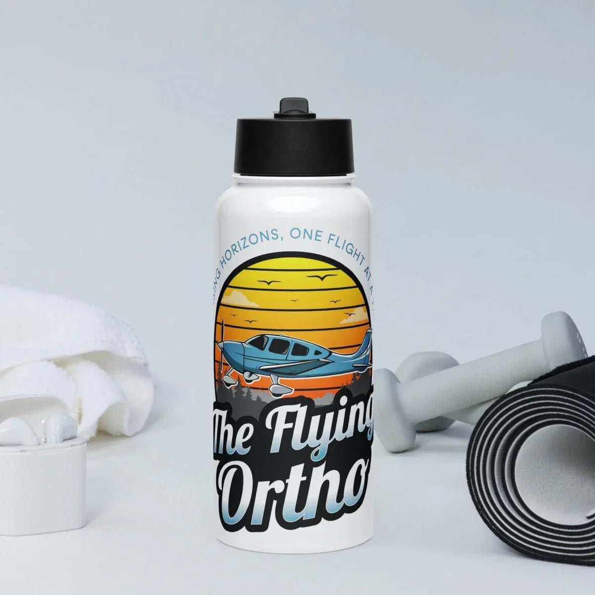 Stainless steel water bottle with a straw lid - The Flying Ortho