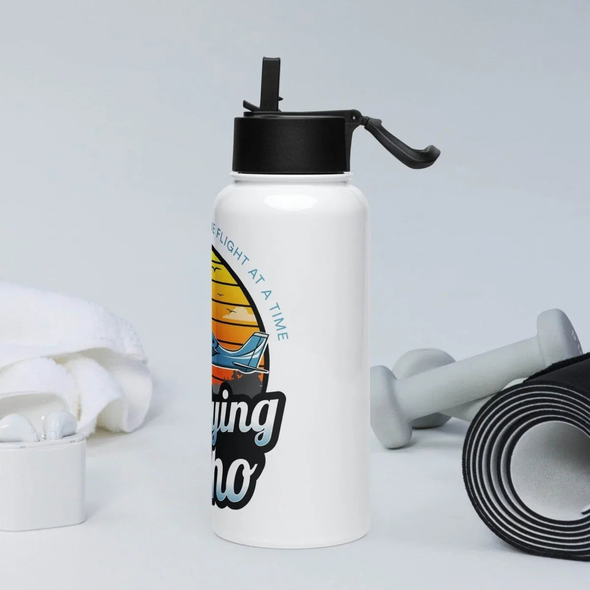 Stainless steel water bottle with a straw lid - The Flying Ortho