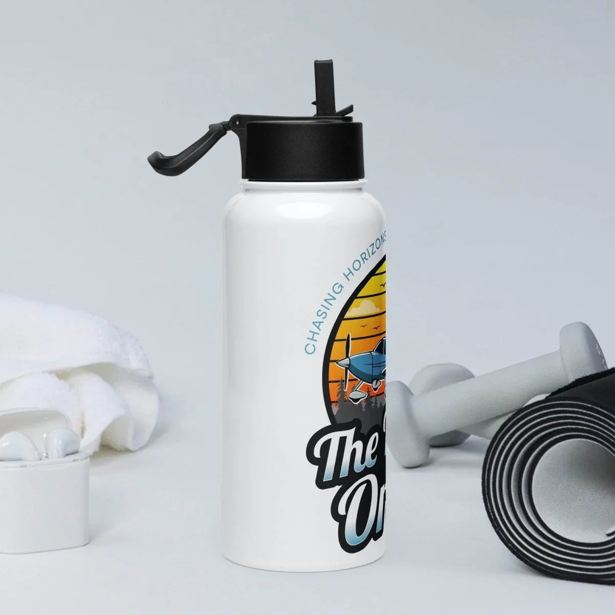Stainless steel water bottle with a straw lid - The Flying Ortho